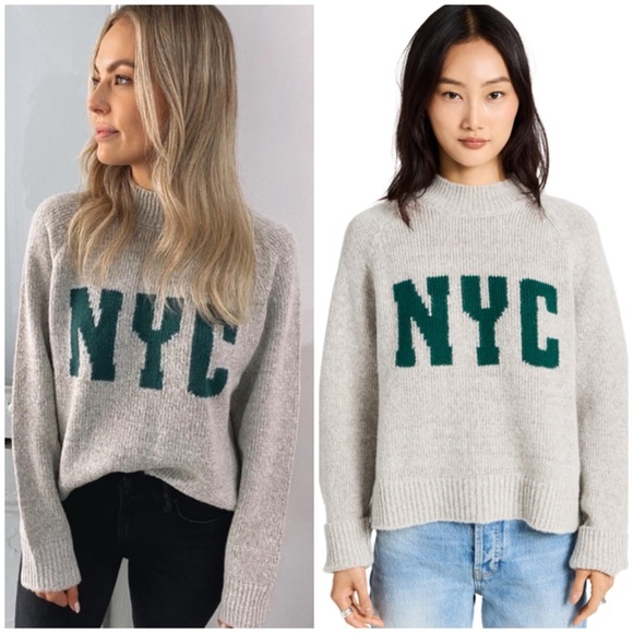 ANINE BING KENDRICK SWEATER UNIVERSITY NYC HEATHER GREY SZ XS - Picture 1 of 9